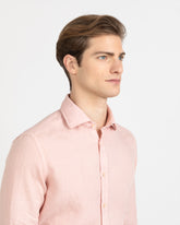 Camicia regular fit con collo francese in puro lino tinto capo rosa - Rosa | Giemme BrandsCorporate