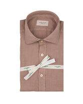 Camicia regular fit con collo francese in puro lino tinto capo marrone - Marrone | Giemme BrandsCorporate