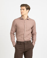 Camicia regular fit con collo francese in puro lino tinto capo marrone - Marrone | Giemme BrandsCorporate