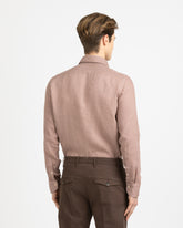 Camicia regular fit con collo francese in puro lino tinto capo marrone - Marrone | Giemme BrandsCorporate