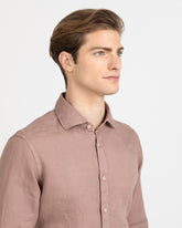 Camicia regular fit con collo francese in puro lino tinto capo marrone - Marrone | Giemme BrandsCorporate