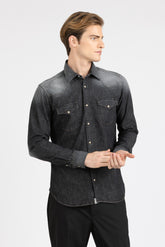 Camicia con collo italiano in denim scuro di puro cotone lavato - Denim Scuro | Giemme BrandsCorporate