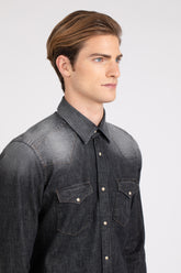 Camicia con collo italiano in denim scuro di puro cotone lavato - Denim Scuro | Giemme BrandsCorporate