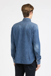 Camicia con collo italiano in denim chiaro di puro cotone lavato - Denim Chiaro | Giemme BrandsCorporate