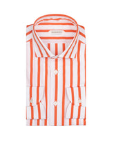 Slim fit shirt with French collar in pure white cotton with orange stripes - Orange | Giemme BrandsCorporate