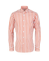 Slim fit shirt with French collar in pure white cotton with orange stripes - Orange | Giemme BrandsCorporate