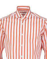Slim fit shirt with French collar in pure white cotton with orange stripes - Orange | Giemme BrandsCorporate