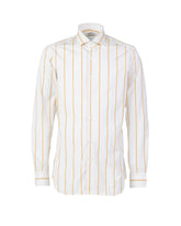 Camicia slim fit con collo francese in popeline di puro cotone bianco a righe arancioni - Beige | Giemme BrandsCorporate