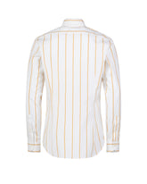 Slim fit shirt with French collar in pure white cotton poplin with orange stripes - Beige | Giemme BrandsCorporate