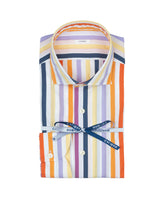 Camicia con collo francese in cotone elasticizzato a righe multicolori - Arancione | Giemme BrandsCorporate