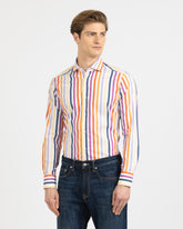 Camicia con collo francese in cotone elasticizzato a righe multicolori - Arancione | Giemme BrandsCorporate