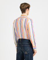 Camicia con collo francese in cotone elasticizzato a righe multicolori - Arancione | Giemme BrandsCorporate