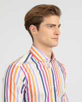 Camicia con collo francese in cotone elasticizzato a righe multicolori - Arancione | Giemme BrandsCorporate