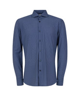 Regular-Fit-Hemd mit französischem Kragen aus High-Performance-Skinlike-Gewebe mit Mikro-Muster in Blau - Blau | Giemme BrandsCorporate