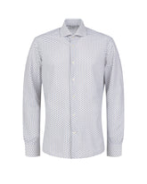 Camicia regular fit con collo francese in tessuto high performance Skinlike con fantasia geometrica blu e marrone - Marrone | Giemme BrandsCorporate