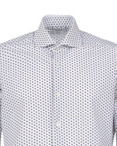 Camicia regular fit con collo francese in tessuto high performance Skinlike con fantasia geometrica blu e marrone - Marrone | Giemme BrandsCorporate
