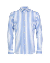 Camicia regular fit con collo francese in tessuto high performance Skinlike bianco a righe azzurre - Azzurro | Giemme BrandsCorporate