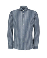 Regular fit shirt with french collar in blue high performance Skinlike fabric with white stripes - Blue | Giemme BrandsCorporate