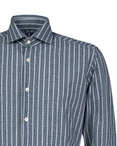 Regular fit shirt with french collar in blue high performance Skinlike fabric with white stripes - Blue | Giemme BrandsCorporate