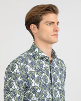 Regular fit shirt with French collar in high-performance Skinlike fabric with a blue and green pattern, exclusively made for Caliban - Green | Giemme BrandsCorporate