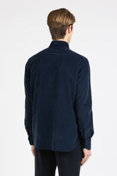 Camicia con collo francese in vellutino di cotone elasticizzato tinto capo blu - Blu | Giemme BrandsCorporate