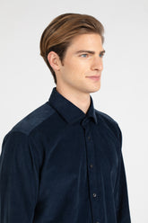 Camicia con collo francese in vellutino di cotone elasticizzato tinto capo blu - Blu | Giemme BrandsCorporate