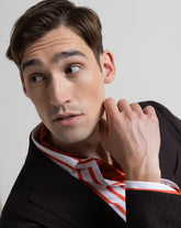 Slim fit shirt with French collar in pure white cotton with orange stripes - Orange | Giemme BrandsCorporate