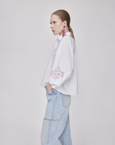 Camicia boxy fit in puro cotone bianco con ricamo floreale - Bianco | Giemme BrandsCorporate