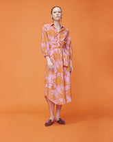 Kleid mit Taillengürtel, hergestellt aus reinem Baumwollstoff mit exklusivem Druck in Orange- und Rosatönen - Orangefarben | Giemme BrandsCorporate
