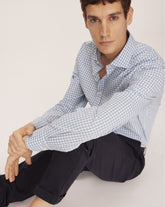 Camicia regular fit con collo francese in vichy di puro cotone bianco e azzurro - Azzurro | Giemme BrandsCorporate