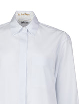 Camicia sartoriale boxy fit in puro cotone a righe bianche e azzurre -