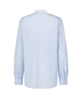 Boxy fit tailored shirt with mandarin collar and bib in blue pure cotton with white stripes -