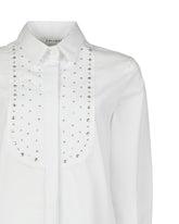 Regular fit shirt with double bib in white pure cotton poplin and rhinestones - White | Giemme BrandsCorporate