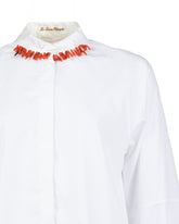Boxy fit shirt with a crater collar in pure white cotton with coral inserts - White | Giemme BrandsCorporate