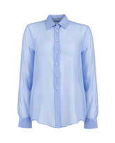 Camicia boxy fit a manica lunga in cotone e seta azzurra - Azzurro | Giemme BrandsCorporate