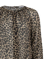 Over fit crew neck blouse in pure viscose with exclusive brown leopard print - Hazelnut | Giemme BrandsCorporate