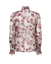 Regular fit shirt with scarf and ruffles in pure viscose with exclusive burgundy foliage print - Burgundy | Giemme BrandsCorporate