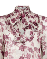 Regular fit shirt with scarf and ruffles in pure viscose with exclusive burgundy foliage print - Burgundy | Giemme BrandsCorporate