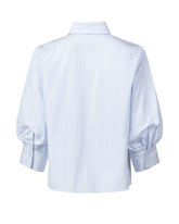 Camicia boxy fit con manica a tre quarti a palloncino in puro cotone bianco a righe azzurre - Azzurro | Giemme BrandsCorporate