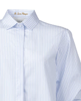 Camicia boxy fit con manica a tre quarti a palloncino in puro cotone bianco a righe azzurre - Azzurro | Giemme BrandsCorporate