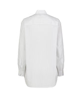 Camicia sartoriale boxy fit con pettorina in contrasto in puro cotone bianco a righe grigie -