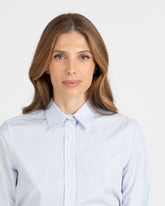 Camicia boxy fit a manica lunga in puro cotone bianco mille righe azzurre - Azzurro | Giemme BrandsCorporate