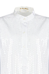 Oversized Hemd mit Polokragen aus reinem Popeline aus extrafeiner doppelt gewundener Baumwolle in Weiß mit blauen Streifen und Pailletten - Hellblau | Giemme BrandsCorporate