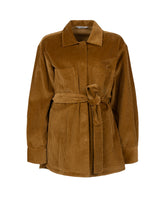 Over fit shirt-jacket with pockets and belt in ochre pure cotton corduroy - Hazelnut | Giemme BrandsCorporate