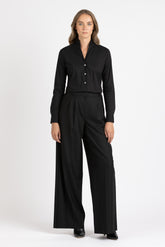 Camicia con scollo a V in esclusivo popeline di cotone stretch nero - Nero | Giemme BrandsCorporate