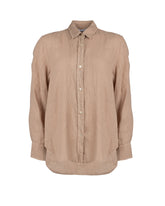 Camicia over fit in puro lino tinto capo marrone - Beige | Giemme BrandsCorporate