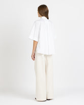 Boxy-Fit-Hemd mit halbem Raglan-Ärmel aus exklusiver weißer Stretch-Baumwolle mit Spitzeneinsätzen - Weiß | Giemme BrandsCorporate