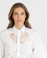 Boxy-Fit-Hemd mit halbem Raglan-Ärmel aus exklusiver weißer Stretch-Baumwolle mit Spitzeneinsätzen - Weiß | Giemme BrandsCorporate