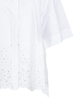 Regular-Fit Bluse mit halben Ärmeln aus elastischem weißen Baumwoll-Sangallo - Weiß | Giemme BrandsCorporate