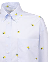 Camicia over fit con esclusivi ricami e dettagli in contrasto in puro cotone azzurro - Giallo | Giemme BrandsCorporate